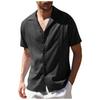 Mens Linen Style Short Sleeve Solid Shirts Casual Fit Formal Dress Top Tee Shirt