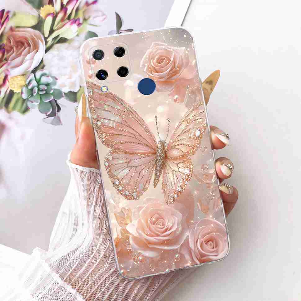 For Realme C20 Case Soft Funda Blue Butterfly Painted Cover For Oppo Realme C15 c20 C 20 15 Phone Bumper RealmeC15 Case Coque