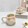 380ML Französische Keramik-Kaffeetasse Niedliche Handgeformte Schleifen-Tasse Nachmittagstee Keramik-Blumen-Teetasse Haushalts-Frühstücks-Milchbecher Geschenke
