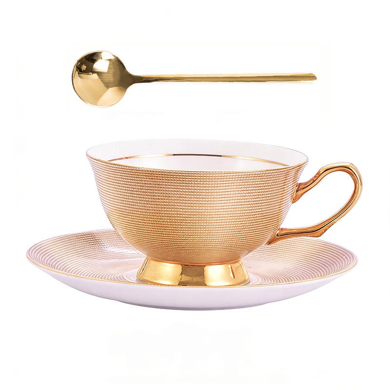 European Bone China Floral Coffee & Tea Cup Set - Luxury Afternoon Tea Style Gold Spiral