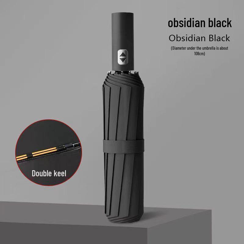 24-ribbad automatisk förstärkt svart lim vikbar paraply - Solskydd & Regnskydd