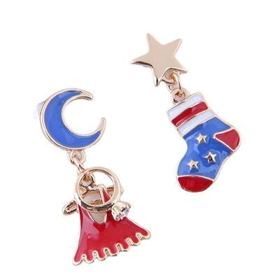 Europäische & Amerikanische Weihnachtsstern- und Mond-Asymmetrische Ohrringe