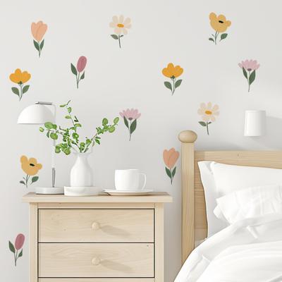 6Pcs Wall Decals, Flower Print Wall Stickers, Self-Adhesive Removable Waterproof Wall Decals for Home Bedroom Living Room Kids Room
