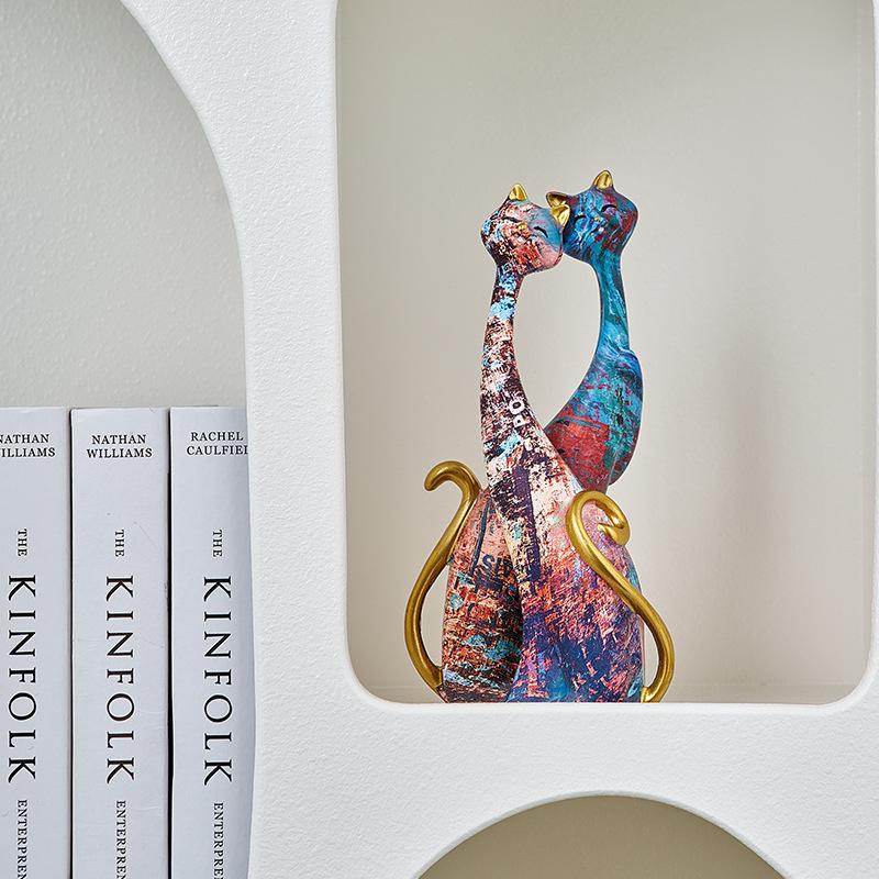 Nordic Kunst Ölgemälde Katze Dekoration Harz Abstrakte Ornamente Figuren Schlafzimmer Desktop Veranda Katze Skulptur Wohnkultur Geschenk