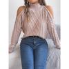 Women's Knitted Sweater Autumn/Winter Top Casual Cable-Knit Off-Shoulder Half-High Neck Long-Sleeved Pullover Women's Wear