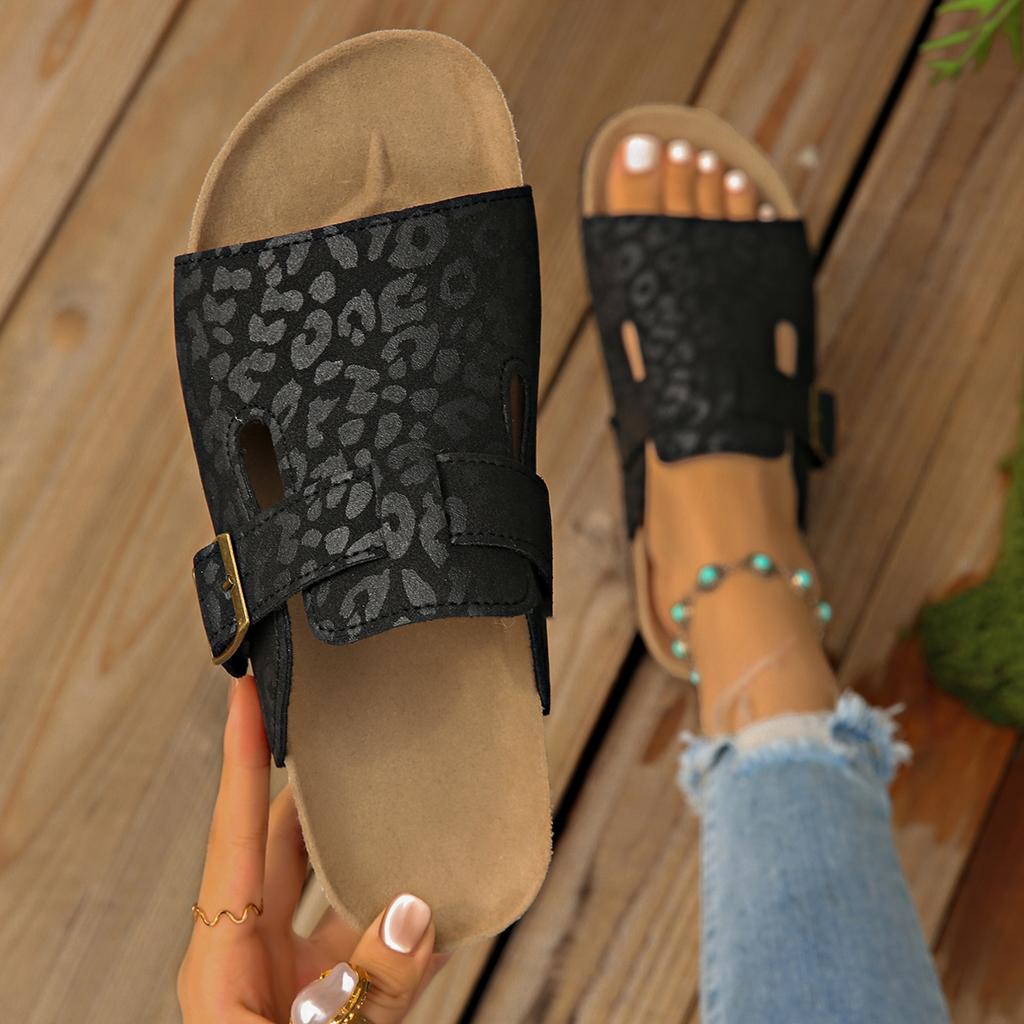 Fashion Women Slippers Fashion Leopard Women Shoes New Cork Slippers 2025 New Summer Outdoor Non-slip Sandals Woman Beach Slides Women