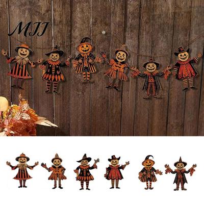 Pumpkin Head Scarecrow 2 Pcs Halloween Vintage Bunting Banner Wooden Witch Indoor Hanging Sign Garland for Party Horror Home Wall Decor