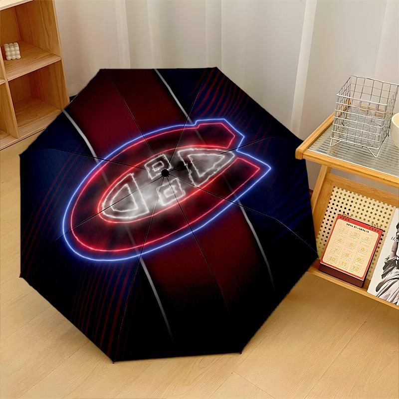 Stampa Montreal Canadiens Auto 8?Ombrello Pieghevole con Stecche Resistente al Vento Leggero Ombrello Automatico per Viaggi Quotidiani