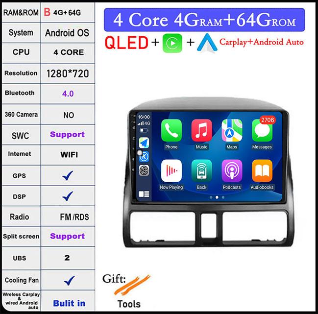 9 lnch For Honda CR V 2 CRV 2001-2006 Android 14 Car Radio Multimedia Video Player GPS Navigation 4G Carplay Head unit