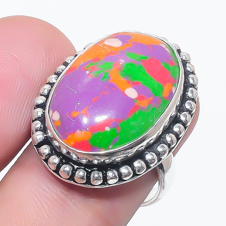 Natural Mosaic Jasper Gemstone 925 Sterling Silver Jewelry Ring Size 6.5 U8T94