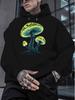 Psychedelic Fluorescent Mushroom Print Hooded Sweater, Hemp Gray Loose Shoulder Street Coat for Men and Women