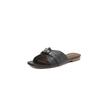 Krazing Pot Cow Skin Mules Summer Size 42 Low Heels Luxury Shoes Metal Decoration Women Superstar Women Peep Toe Slip on Sandals