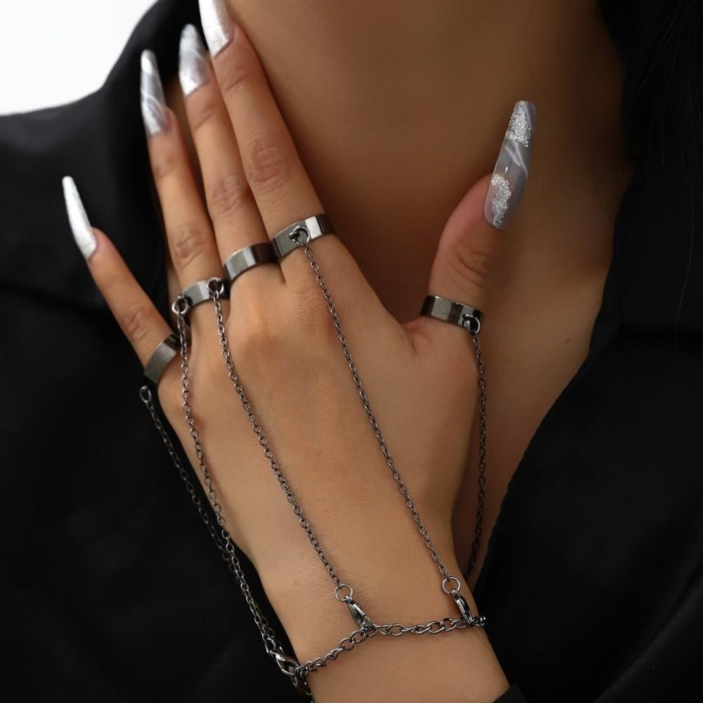 Detachable Punk Bracelet Ring Gothic Finger Chain Cool Design Open Chains Rings Rave