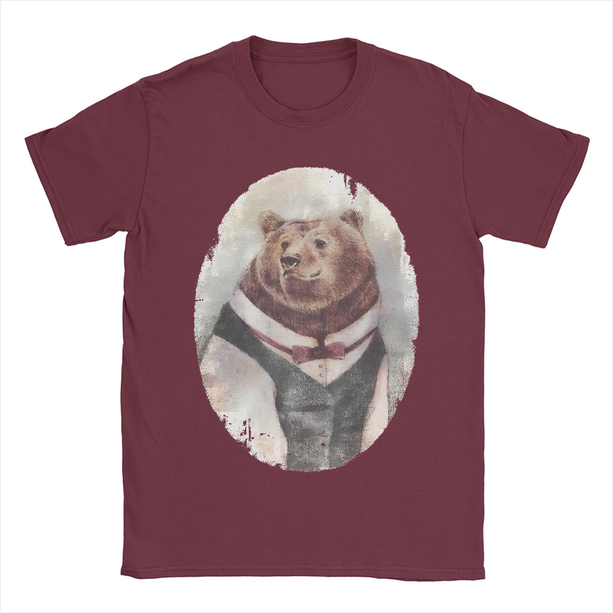 

Мужская женская футболка Gentleman B-Bear, хлопковая футболка с принтом, мультяшная верхняя одежда XXXXXL бордовый