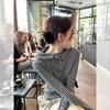 Women's White V-Neck Long Sleeve Loose Fit Mid-Length Shirt - Autumn Winter Layering Top