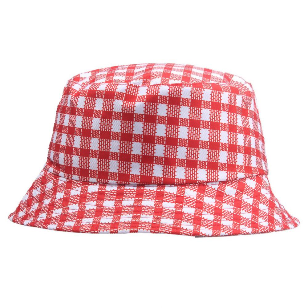 Красная клетчатая панама с ветрозащитным коротким козырьком для летнего кемпинга и путешествий