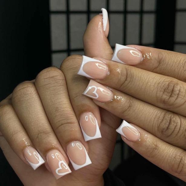 Valentine's Day Heart & Stripe Nail Art Stickers - Short Press-On French Manicure