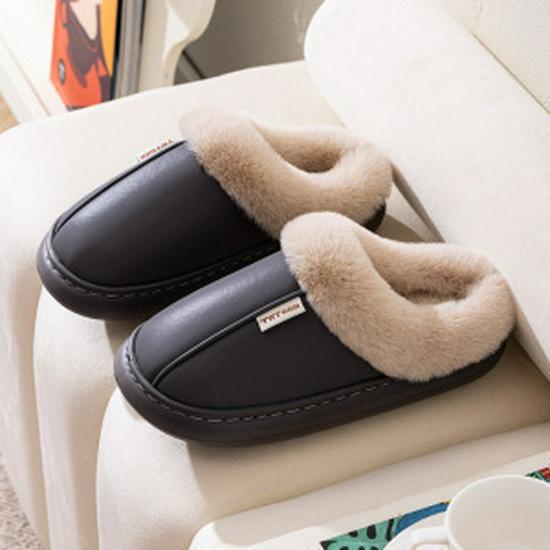 Women's Non-Slip Waterproof Thick-Soled Cotton Slippers – Cozy Furry Design for Autumn/Winter Maternity & Men's Wear