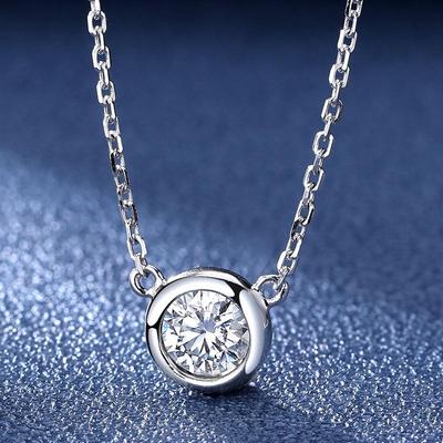 Pt950 Platinbeschichtete Moissanit Blasen Halskette mit rundem Diamant Anhänger – Geschenk für Mädchengeburtstag oder Valentinstag