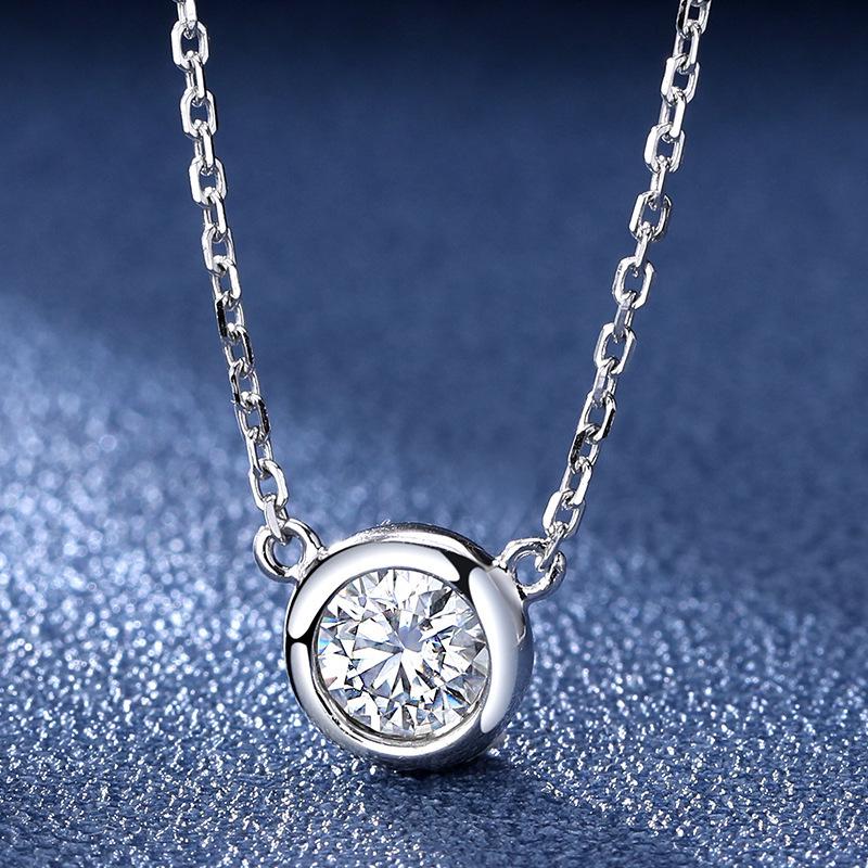 

Pt950 Platinum Plated Moissanite Bubble Necklace with Round Diamond Pendant – Gift for Girls Birthday or Valentine s Day