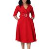 Women's Spring New Fashion Lapel Solid Color High Waist Elegant Large Size Dress