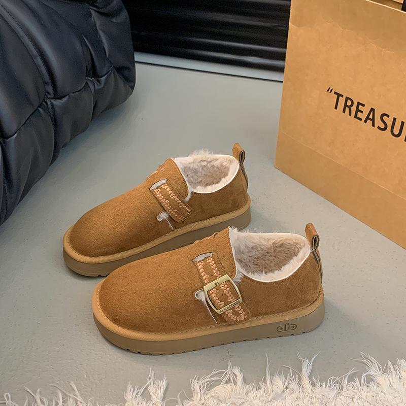 2025 NEW Women's Hot Sale Warm and Comfortable Thickened Fleece Lined Warm Cotton Shoes Round Toe Flat Heel Leisure Shoes