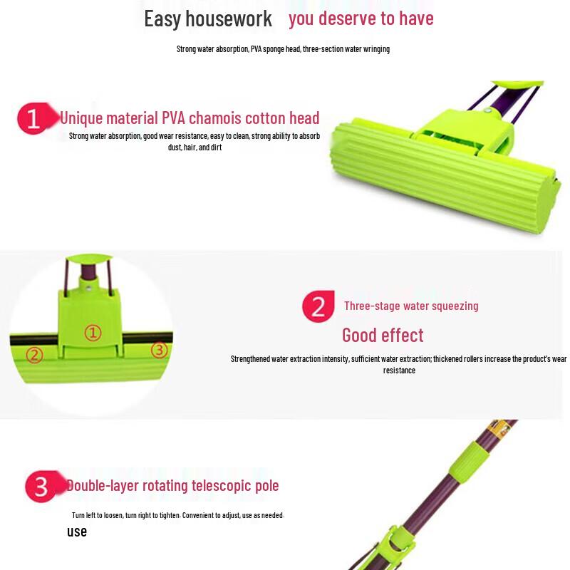 MIAOJIE Reinforced PVA Mop with Spare Head