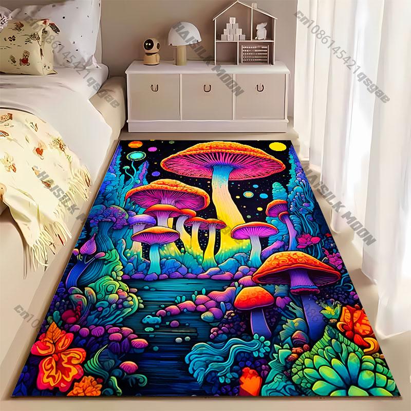 Colorful surreal glowing mushroom landscape carpet Yoga living room room decor children's crawling mat doormat area rug