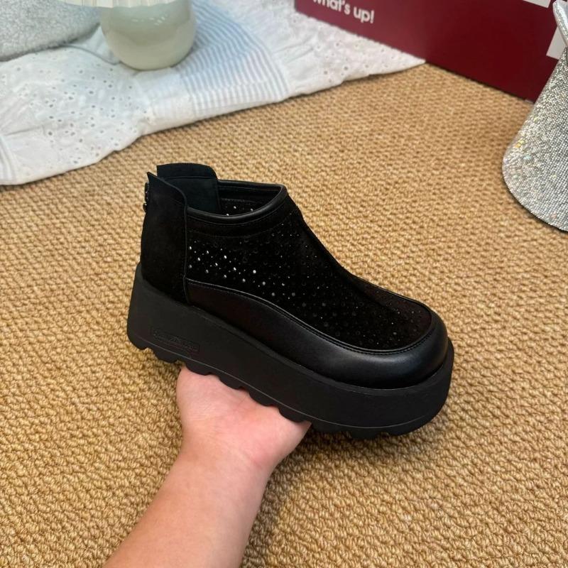 Absatzschuhe Damenmode Runde Spitze Tiefer Ausschnitt Reißverschluss hinten Wasserdichte Plateau-Sohle Weiche Sohlen Rutschfeste Einzelne Schuhe