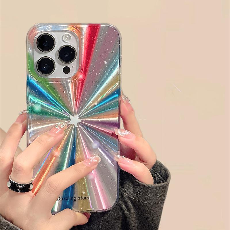 Colorful Rainbow Stars Glitter Phone Case For iPhone 15 16 Pro Max 17 13 11 12 14 Plus IMD Silicone Shockproof Back Cover Shell