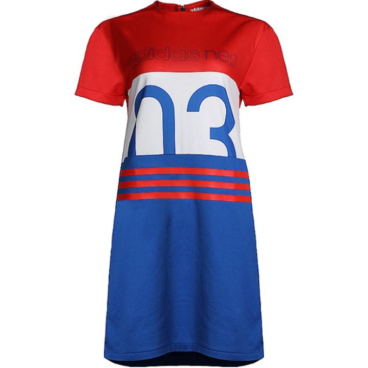 

Adidas Neo Comfortable Casual Color Block Short Sleeve Dress Women dresses Blue CV7367 L