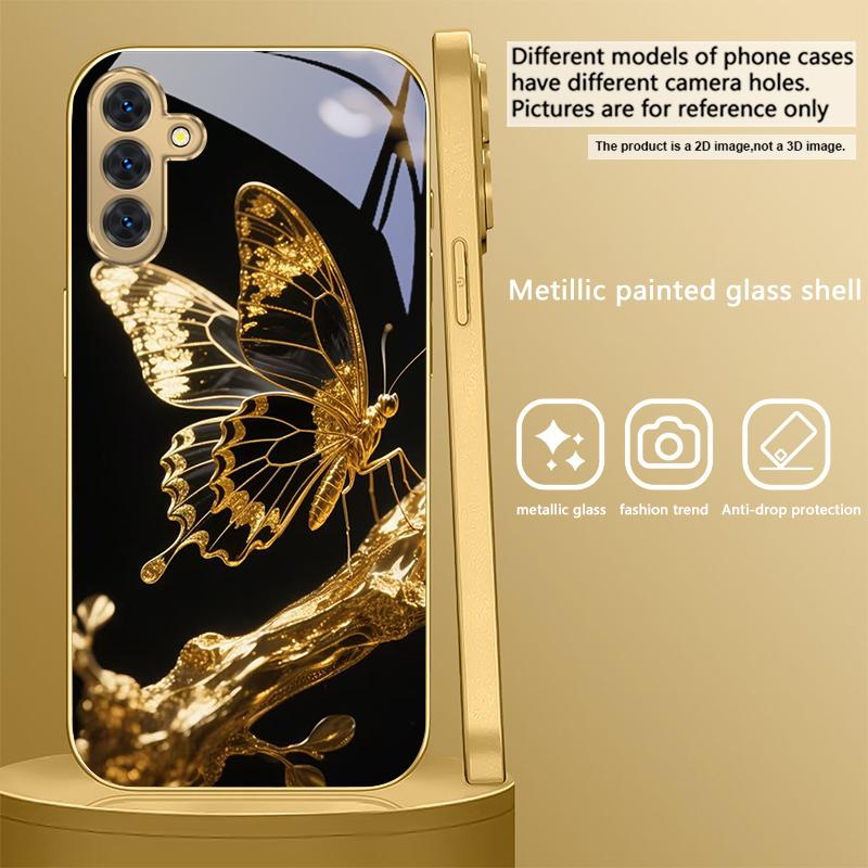 Schmetterling auf dem Ast Für Samsung A 31 32 A33 A34 35 14 A15 13 A16 25 26 50 52 53 54 55 56 70 71 72 73 Goldene Glas Handyhülle