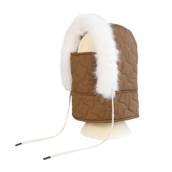 Lei Feng Hat with Soft Plush Inner Fluffy Fur Edge Winter Face Guard Head Cap Adjustable Drawstring Headgear