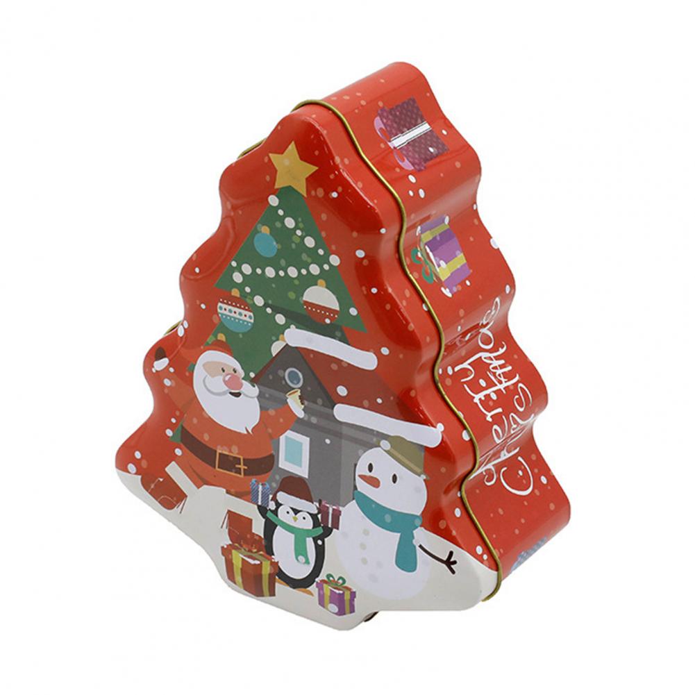 Christmas Santa Claus Print Gift Can Metal Christmas Tree-shaped Candy Tin Box Cookie Can Candy Organizer Xmas Decor