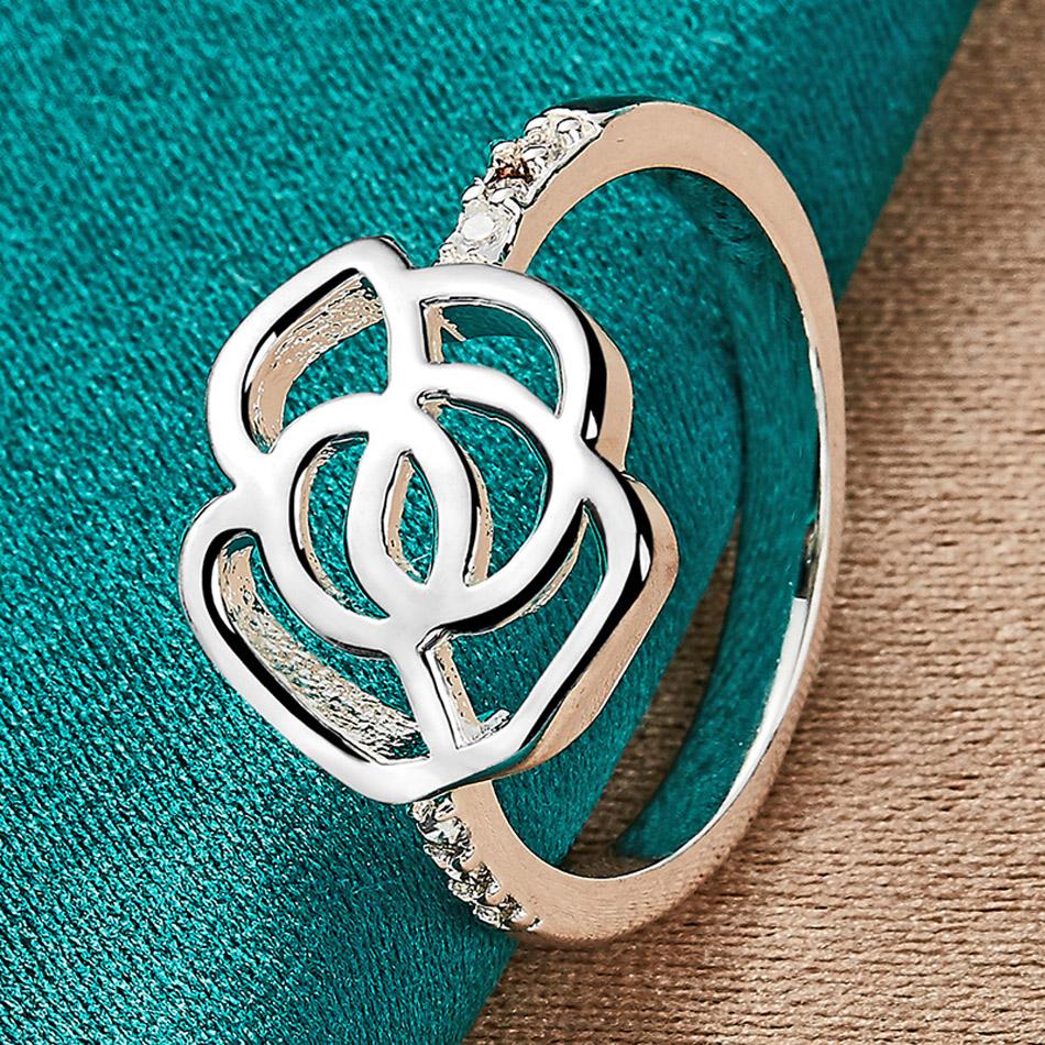 

Кольцо из стерлингового серебра 925 пробы с полым цветком розы 7, 8, 9, 10 для женщин, модные очаровательные ювелирные изделия 8