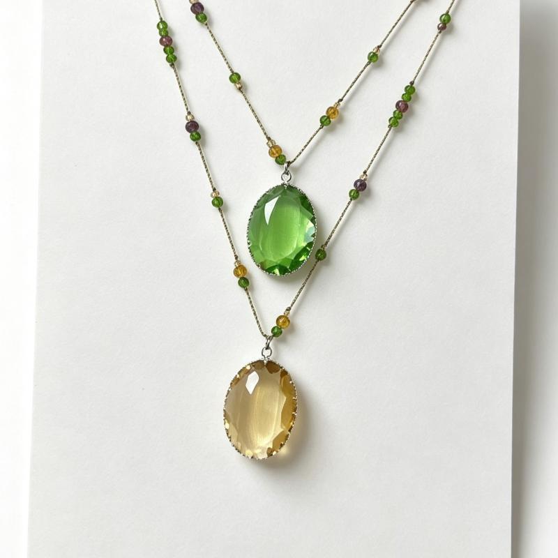 Big Oval Crystal Long Pendant Necklace for Women Statement Green Minimalist Jewelry for Daily Party Use