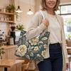 Vintage Floral Tote Bag Elegant Large Capacity Daily Casual Shoulder Handbag For Women Outdoor Use