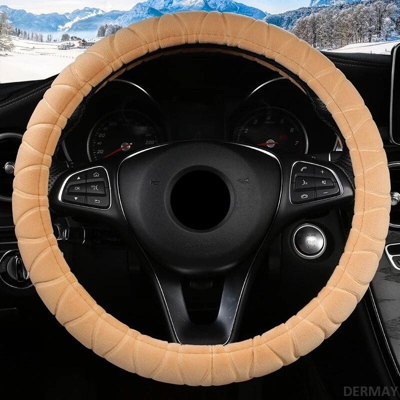 

DERMAY Зимний короткий плюшевый чехол на руль автомобиля Нескользящий размер M для наружного диаметра колеса 37-38 см Бесплатная доставка