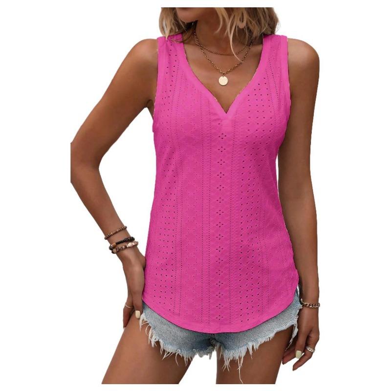 

Жіночі модні повсякденні літні весняні одноколірні блузки та сорочки без рукавів із V-подібним вирізом із принтом YYFS XXL