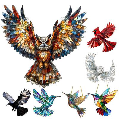 Bird Sun Catcher Ornament Stained Acrylic Flying Bird Suncatcher Colorful Window Hanging Decoration for Home Balcony Garden Decor