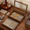 Walnut Color Double-decker Jewelry Box Necklace Earrings Box Cover Carry Oxide Jewelry Delicate Solid Wood Jewelry Box