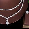 CMM Chic Dangle Drop Runde Zirkon 2 Schichten Mehrere Halskette Frauen Hochzeit Bankett Schmuck Sets Braut Kostüm Zubehör
