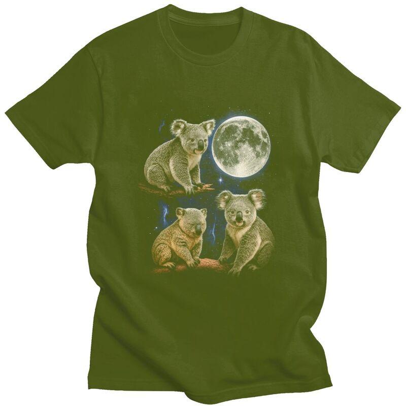 Men Three Moon Koalas T Shirts Streetwear Short Sleeves Pure Cotton Colthing Fashion Casual Design Graphic Tees Shirt