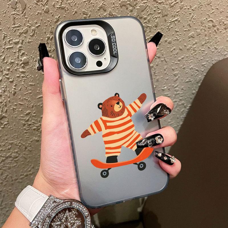 Cartoon Cool Skateboard Bear Laser Phone Case for IPhone 17 14 15 16 Pro Max Plus 12 13 Mini 11 Pro Max 17 Air Shockproof Covers