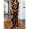 1116 New Light Luxury European and American Style Printed Two-piece Set, Printed Top, Comfortable Elastic Wide-leg Pants Women's Suit