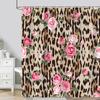 Leopard Textured Shower Curtain, Vintage Striped Brown Floral Creative Geometric Modern Plants Polyester Bathroom Decor Curtain