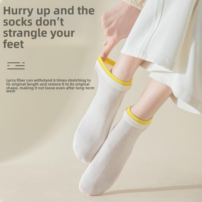 5 Pairs of Female Pure Cotton Spring and Summer 7A Antibacterial Deodorant Sweat Socks