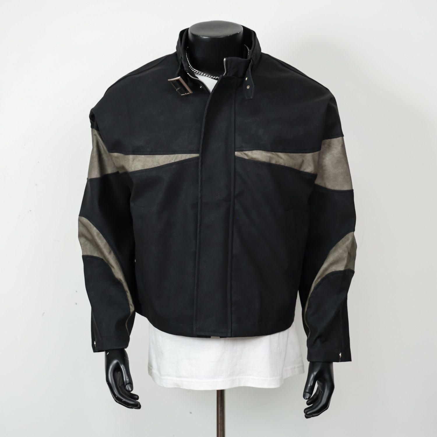 

Men s Trendy Color-Block PU Leather Jacket with Stand Collar - 2025 Autumn/Winter Retro Casual Outerwear M чорний