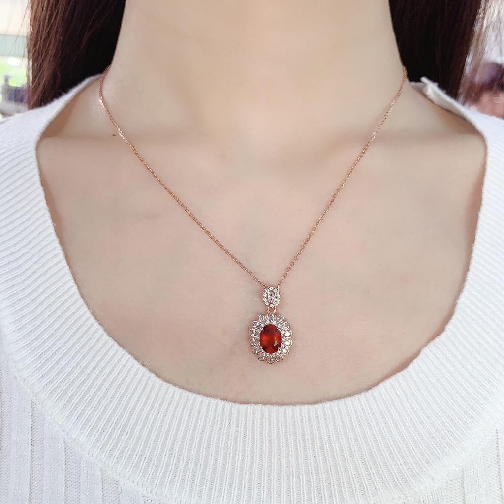 925 Sterling Silver Gold Plated Natural Fanta  Oval Cut Garnet Fashion Fine Pendant Charms for Women