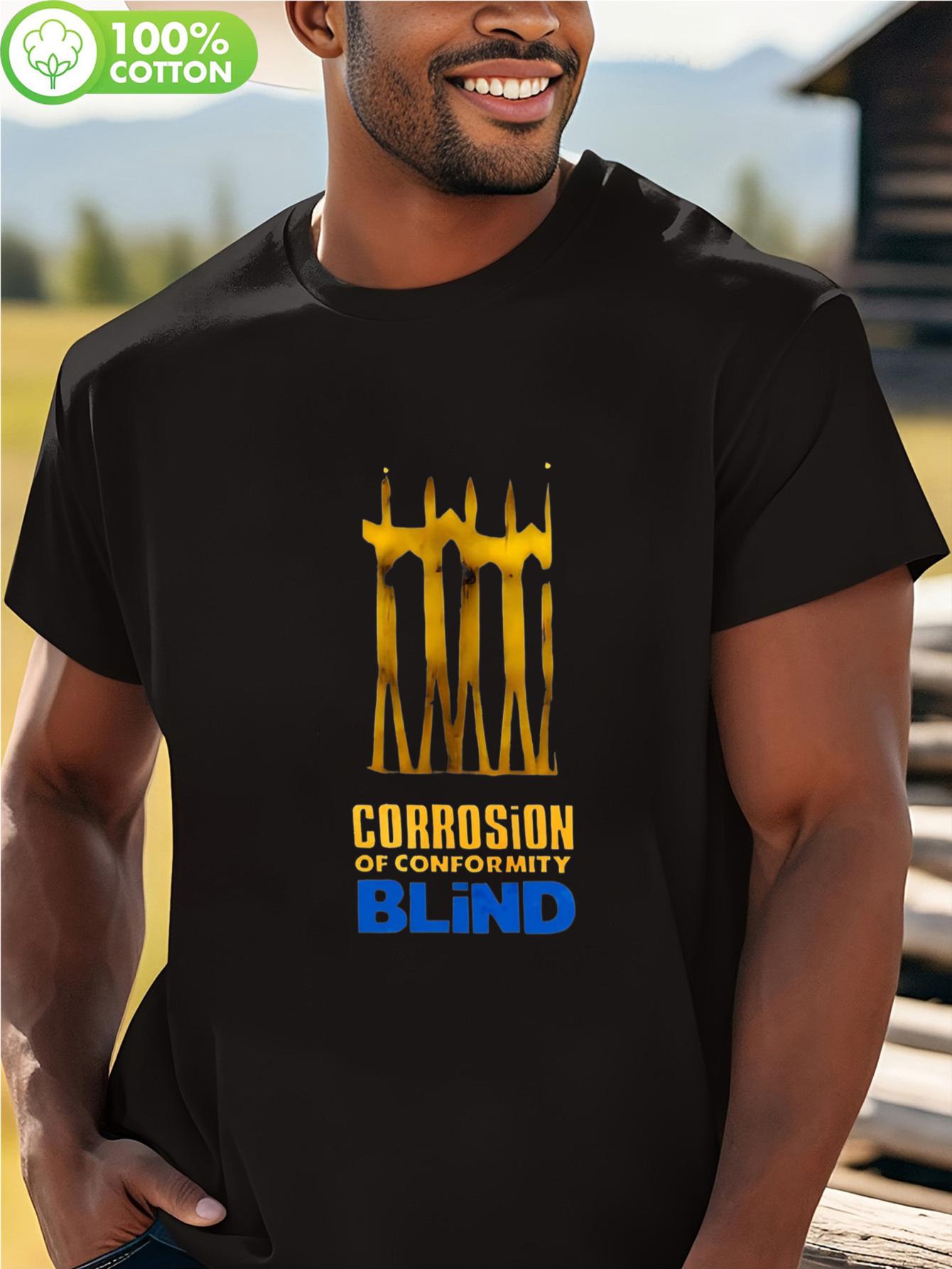 

Men s 100% Cotton Corrosion of Conformity Blind Logo Print T-Shirt - Bold Yellow & Blue Graphic Tee XXXL